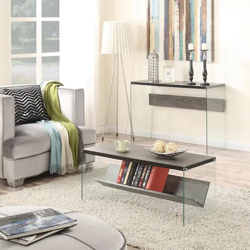 Vista 6 de Convenience Concepts SoHo - Mesa auxiliar, gris desgastado/vidrio Gris(Weathered Gray)