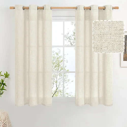 Vista 140 de BGment Cortinas de Lino Beige de 63 Pulgadas de Largo 2 Paneles - Tratamientos para Ventanas con Textura de Arpillera Filtrantes de Luz Cortinas