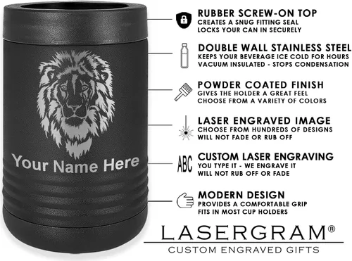 Vista 4 de LaserGram Aislador personalizado de latas y botellas de acero inoxidable, símbolo masón, mantiene las bebidas frías durante más tiempo (negro)