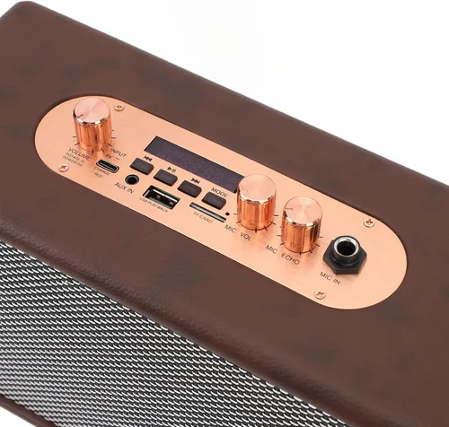 Vista 5 de Altavoz portátil retro, altavoz vintage de piel sintética con 10 W x 2 altavoces duales, tiempo de reproducción de 8 horas de duración, entrada