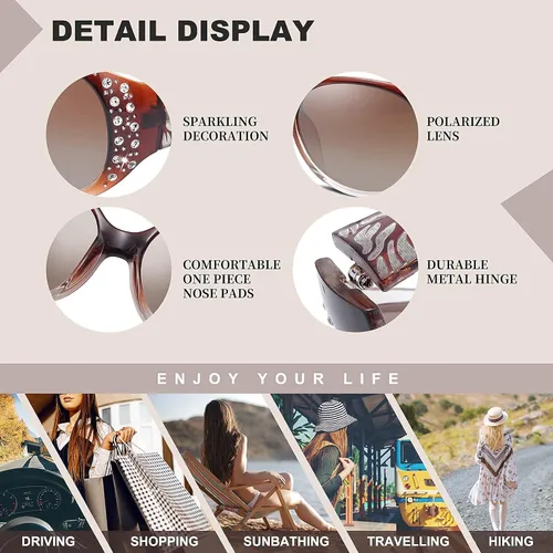 Vista 4 de HAOLOTA Gafas de sol polarizadas para mujer, diseño de mariposa envolvente de moda con protección UV400