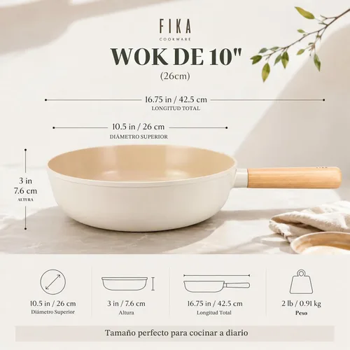 Vista 3 de Neoflam FIKA - Sartén de cerámica antiadherente para wok de fondo plano, 10