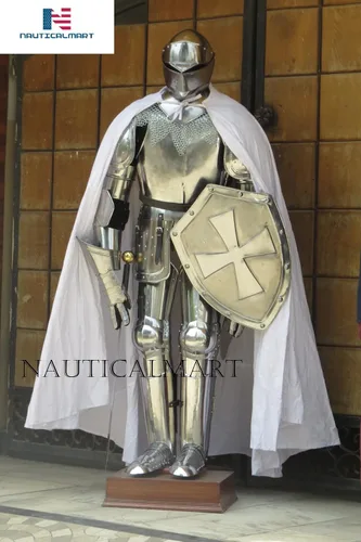 Vista 3 de NauticalMart Traje completo de armadura de caballero LARP para disfraz de Halloween, escudo, malla de cadena
