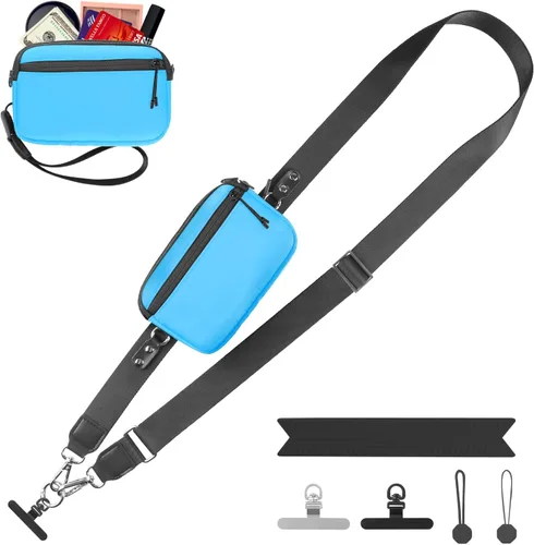 Vista 48 de YFWE Correa de clip and go para teléfono con cartera cruzada, cordón ajustable para teléfono con cartera RFID desmontable, correa universal