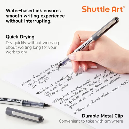 Vista 3 de Shuttle Art Paquete de suministros escolares y de trabajo, 10 bolígrafos de tinta líquida negra + 9 notas adhesivas de colores brillantes