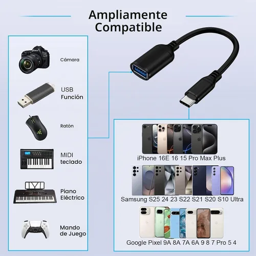 Vista 7 de USB C al adaptador del USB 3.0, varón del adaptador del USB C Android a USB a la hembra OTG Cable On The Go para Samsung Galaxy S26 S25 Edge Ultra