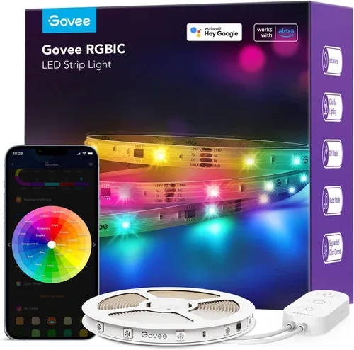 Vista 11 de Govee RGBIC - Tira de luz LED Alexa de 16.4 pies, luces LED inteligentes WiFi que funcionan con Alexa y Google Assistant, bricolaje segmentado