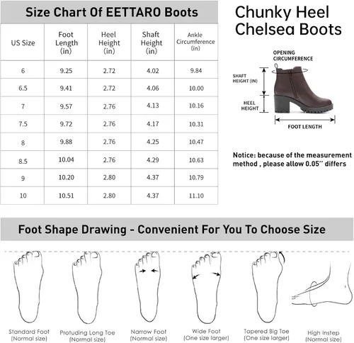 Vista 6 de EETTARO Botas de tobillo de tacón grueso para mujer, suela elástica, botas Chelsea con punta redonda para mujer
