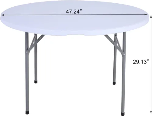 Vista 2 de Mesa plegable redonda bi-plegable interior al aire libre picnic fiesta camping casa en blanco