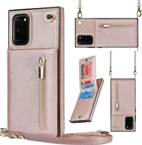 Vista 27 de Funda para teléfono Samsung Galaxy Note 9 con correa cruzada, tarjetero de cuero, ranuras de crédito, soporte magnético, accesorio para celular