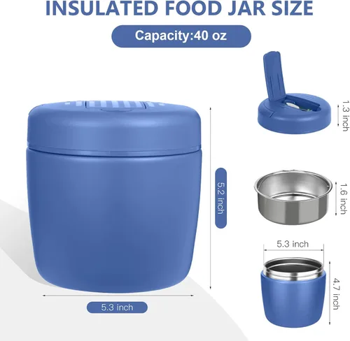 Vista 7 de Termo para comida caliente de 40 onzas, tarro de comida aislado al vacío para adultos, de acero inoxidable, termo de sopa de boca ancha a prueba