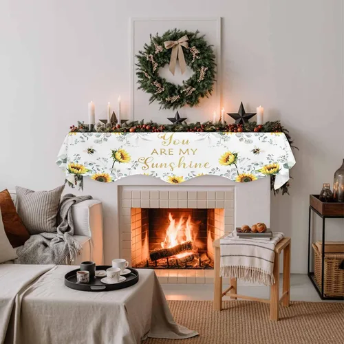 Vista 3 de Funda para bufanda de chimenea de eucalipto, girasol, mantel superior, bufanda para Navidad, Halloween, Acción de Gracias, otoño, decoración