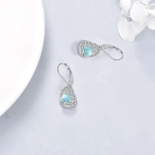 Vista 168 de Aretes colgantes con forma de lágrima de filigrana de piedra lunar de plata de ley 925 con cierre de palanca para mujer, regalos de joyería