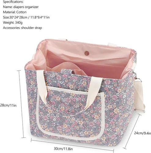 Vista 2 de Lmbabter Bolsa organizadora de pañales para bebé, organizador floral para mamá, contenedor de almacenamiento para pañales para mujeres