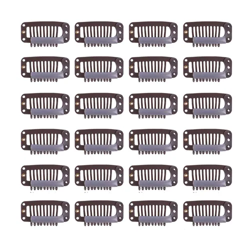 Vista 16 de YANTAISIYU 24 unids/1.102 in 8 dientes Metal peluca clips con goma Snap Clips para peluca Hairpiece Hair Extension Accesorios (negro)