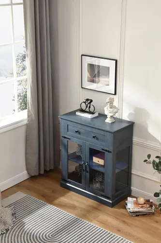 Vista 3 de FOREST GRAVITY Aparador moderno para buffet pequeño de 31.5' con almacenamiento, pequeño gabinete para barra de café con cajón y estante ajustable