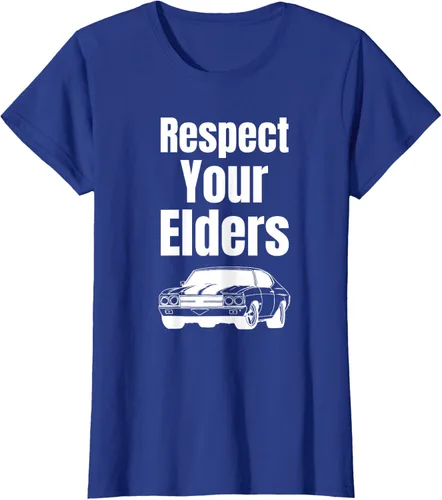 Vista 77 de Divertido regalo de auto para chicos – Respect Your Elders Classic Muscle Car Camiseta, Negro, S