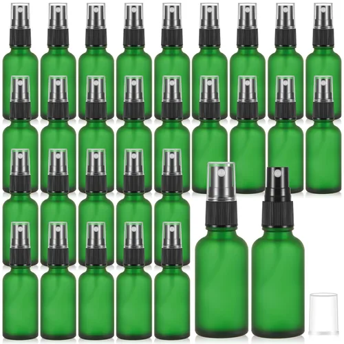 Vista 23 de Roshtia 30 botellas vacías decorativas transparentes de 0.33 onzas fluidas de color madera de haya con atomizador de perfume recargable, con bomba