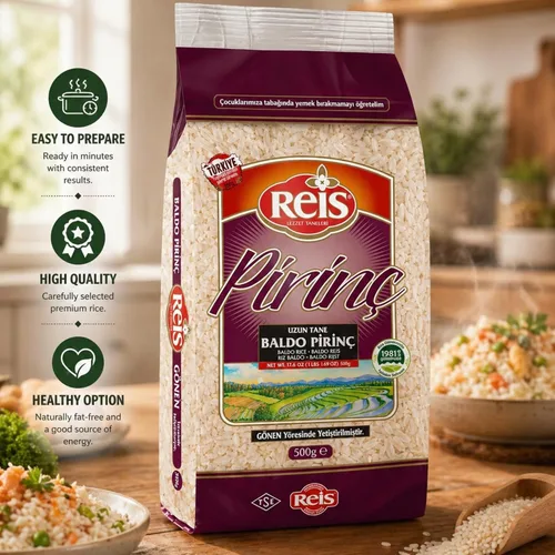Vista 4 de Reis Arroz baldo, 1.1 libras (17.64 oz), arroz blanco de grano largo, bolsa de cereales naturales para pilafs y comidas, alimentos básicos