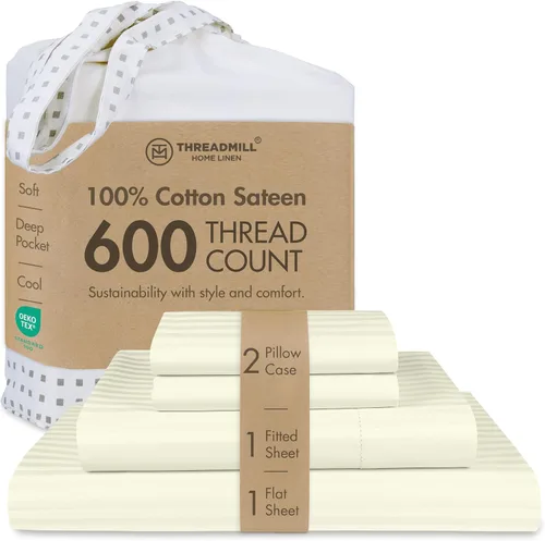 Vista 30 de Threadmill Sábanas de tamaño matrimonial, 100 % algodón puro de 600 hilos, 4 piezas, damasco, gris oscuro, calidad de hotel, sábanas de algodón