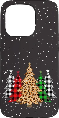 Vista 14 de Funda con diseño de árboles de Navidad con estampado de leopardo y cuadros para iPhone 16