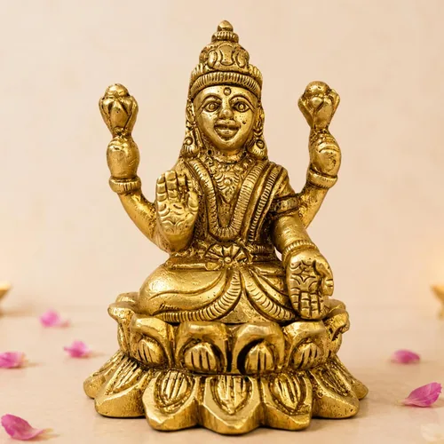 Vista 10 de LOVENSPIRE Estatua de diosa Lakshmi de latón macizo para Pooja (3.5 pulgadas) – Ídolo de la deidad espiritual india para decoración de mandir