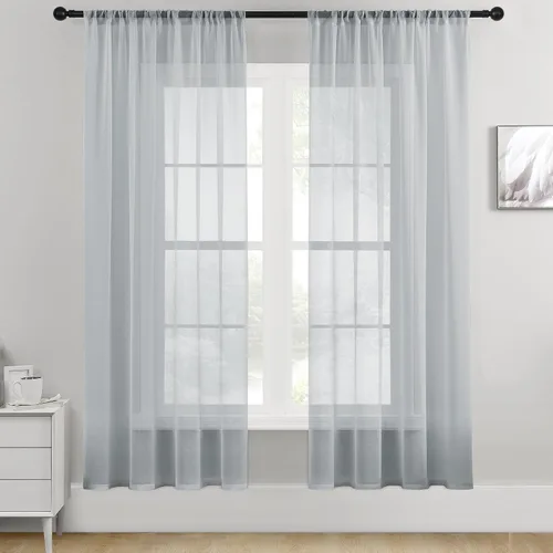 Vista 25 de MRTREES Cortinas transparentes de Aqua Blue, para cocina, de 36 pulgadas de longitud, cortinas transparentes de gasa con filtro de luz, cortinas