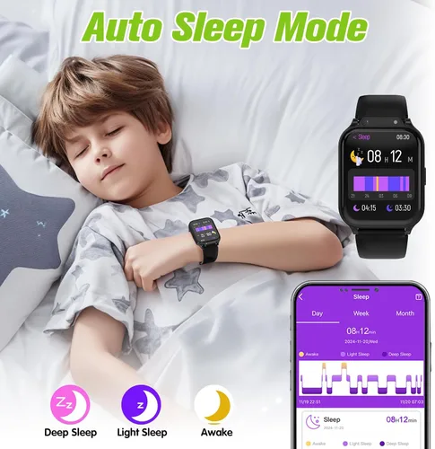 Vista 3 de Reloj inteligente para niños de 1.85 pulgadas con rastreador de fitness, monitor de sueño, más de 22/100 modos deportivos, esfera de bricolaje, IP68