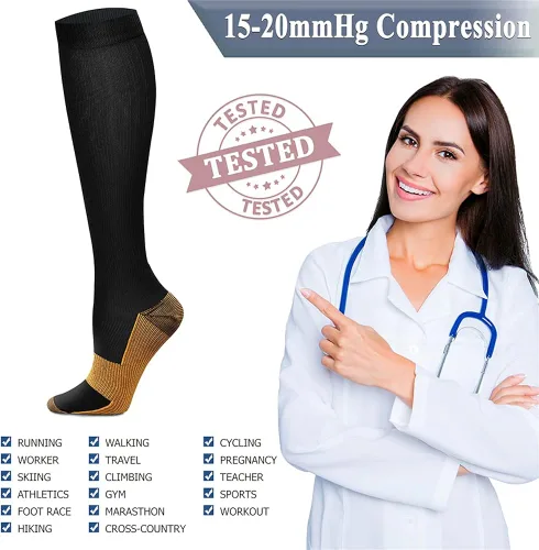 Vista 6 de QUXIANG Calcetines de compresión de cobre para mujer y hombre (8 pares) Lo mejor para correr atletismo ciclismo 15-20 mmHg, Cobre