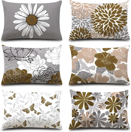 Vista 18 de COMMINY Juego de 6 fundas de almohada decorativas de 16 x 16 pulgadas / 16.0 x 16.0 in., diseño de margaritas y margaritas para sofá, moderna funda