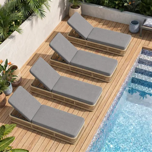 Vista 30 de Outdoor Chaise Lounge Chairs Set of 2, Brown Woven Rope Pool Lounge Chairs marrón/beige