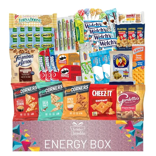 Vista 10 de Caja de aperitivos Jumbo Jumble (25 unidades) Paquete de cuidado de regalo, variedad de aperitivos para adultos, adolescentes, niños, hombres
