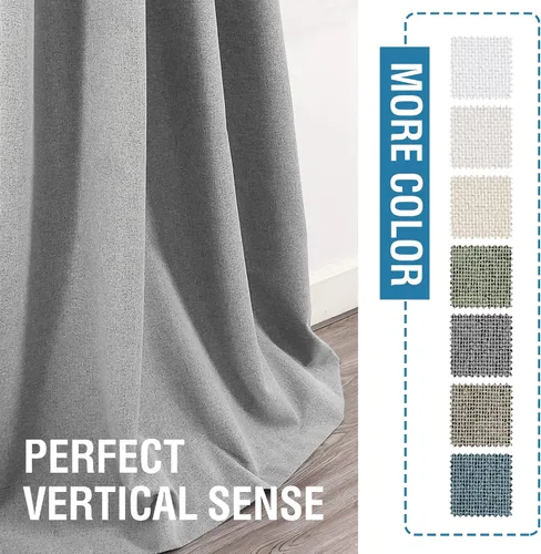Vista 8 de H.VERSAILTEX Cortinas de lino 100% opacas, cortinas térmicas para sala de estar, cortinas de arpillera texturizadas con ojales de lino de doble