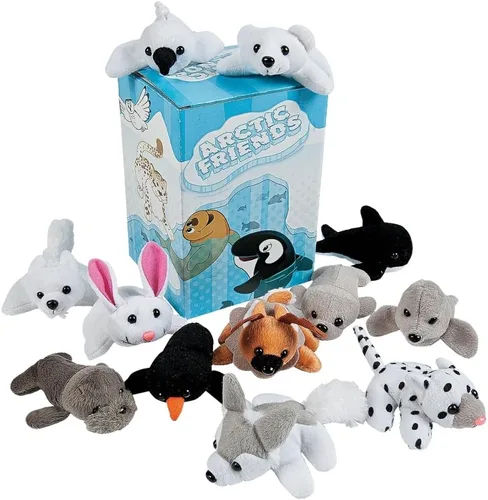 Vista 4 de Fun Express Mini Arctic Friends - Surtido de animales de peluche, lindos animales árticos, incluyendo lobos, focas, pingüinos, osos polares y más