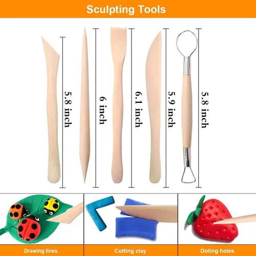 Vista 2 de Herramientas de arcilla polimérica DIY, 25 piezas de arcilla polimérica herramientas de escultura con bolsa de almacenamiento para niños