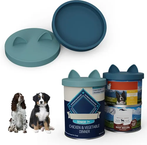 Vista 9 de Paquete de 2 tapas para latas de comida para mascotas, (12.5-14 onzas), sin BPA, fundas de silicona para latas de comida para gatos y perros