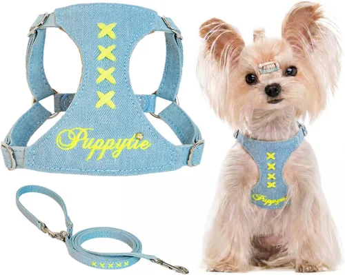 Vista 7 de Arnés sin tirones para perro, con correa multifunción, pechera suave y ajustable para mascota, no ahorca, chaleco a prueba de escape, azul vaquero