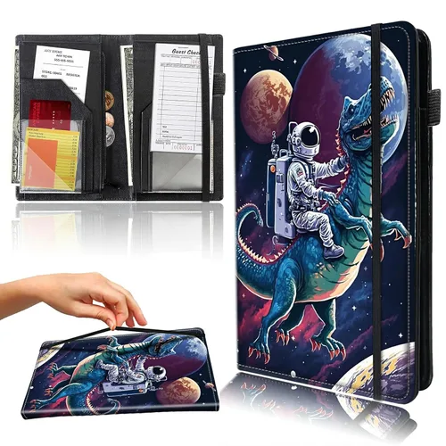 Vista 24 de Libro para camarera con bolsillo con cremallera, de piel sintética, lindo libro para camarera, libros de servidor, restaurante, soporte para cheques