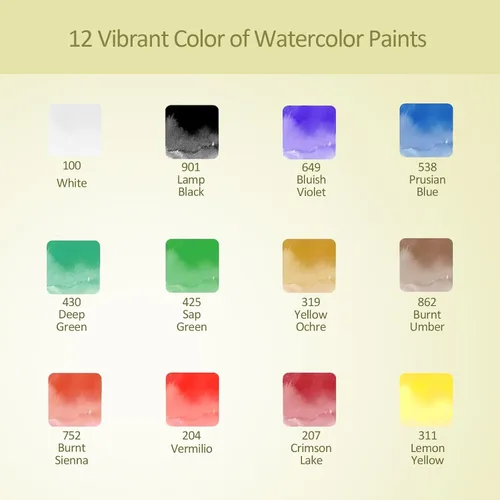 Vista 2 de Colorful Juego de pintura de acuarela para niños, tubos de pintura de acuarela de 12 colores con 6 pinceles, 1 paleta, fácil de mezclar