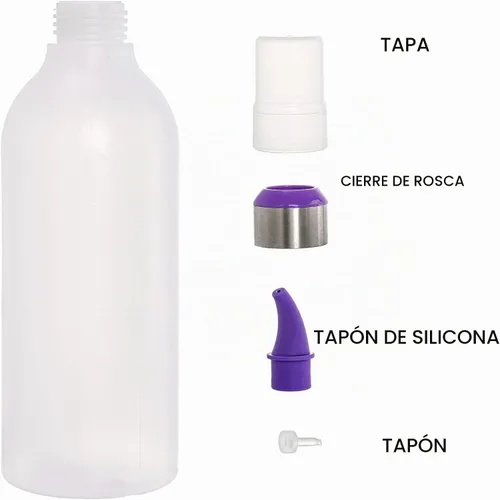 Vista 4 de Lawei Paquete de 6 botellas de plástico para condimentos de 15 onzas, botellas de plástico con tapas y puntas de colores, perfectas