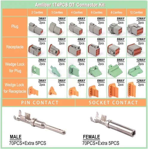 Vista 3 de 174 piezas 12 kits de conectores DT serie DT 2 3 4 6 8 12 pines conectores con tamaño 16 contactos estampados para conector Deutsch, conector
