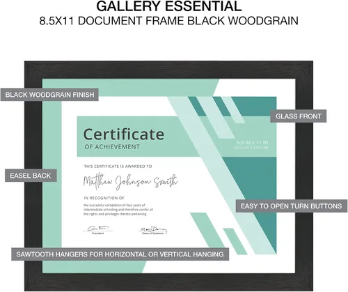 Vista 5 de MCS Gallery Essential - Juego de marcos de diploma de 8.5 x 11 pulgadas para pared de galería, marco negro para documentos, premios y certificados