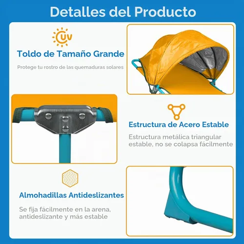 Vista 4 de Colorsoul Silla de bronceado con toldo solar, silla de playa ajustable de 4 posiciones para adultos, silla de descanso plegable resistente al aire