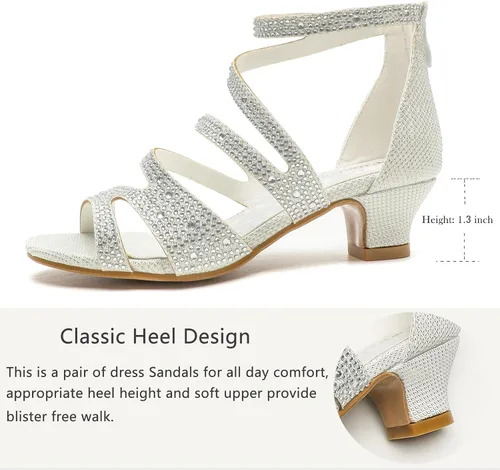 Vista 2 de Zapatos de tacón alto para niñas, zapatos de vestir para fiesta de boda, sandalias de tacón alto para niñas pequeñas y grandes