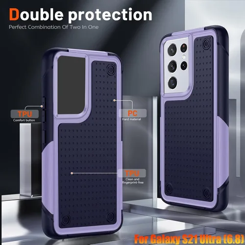 Vista 5 de Funda resistente para Samsung Galaxy S21 Ultra de 6.8 pulgadas, 4 esquinas con bolsas de aire [protección contra caídas de 12 pies], agarre
