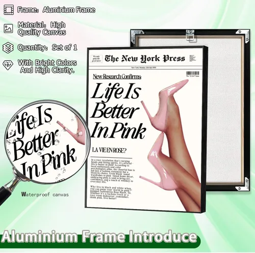 Vista 8 de Póster Retro de Noticias Rosa, Decoración de Habitación Coqueta, Impresiones de Arte de Pared de Nueva York Rosa Trendy Preppy, Decoración