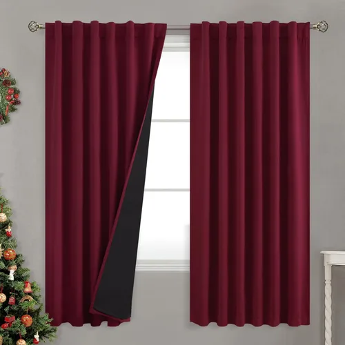 Vista 24 de BGment Cortinas 100% opacas beige de 63 pulgadas de largo con forro aislante térmico, bolsillo para varilla y lengüeta trasera de doble capa