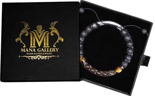 Vista 3 de Pulsera de cuarzo ahumado natural con ojo de tigre y lava, pulsera difusora de aceite esencial, para hombres y mujeres, alivio del estrés