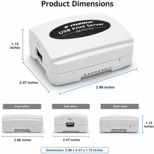 Vista 5 de X-MEDIA XM-PS110U 1-Port 10/100Mbps Fast Ethernet Servidor de impresión USB Servidor de impresión de red de puertos USB 2.0