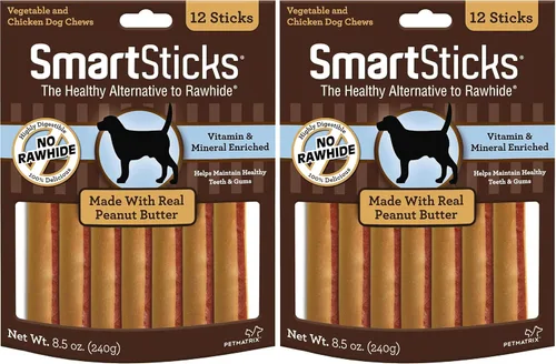 Vista 6 de SmartBones SmartSticks con mantequilla de maní real, 12 unidades, masticables sin piel cruda para perros
